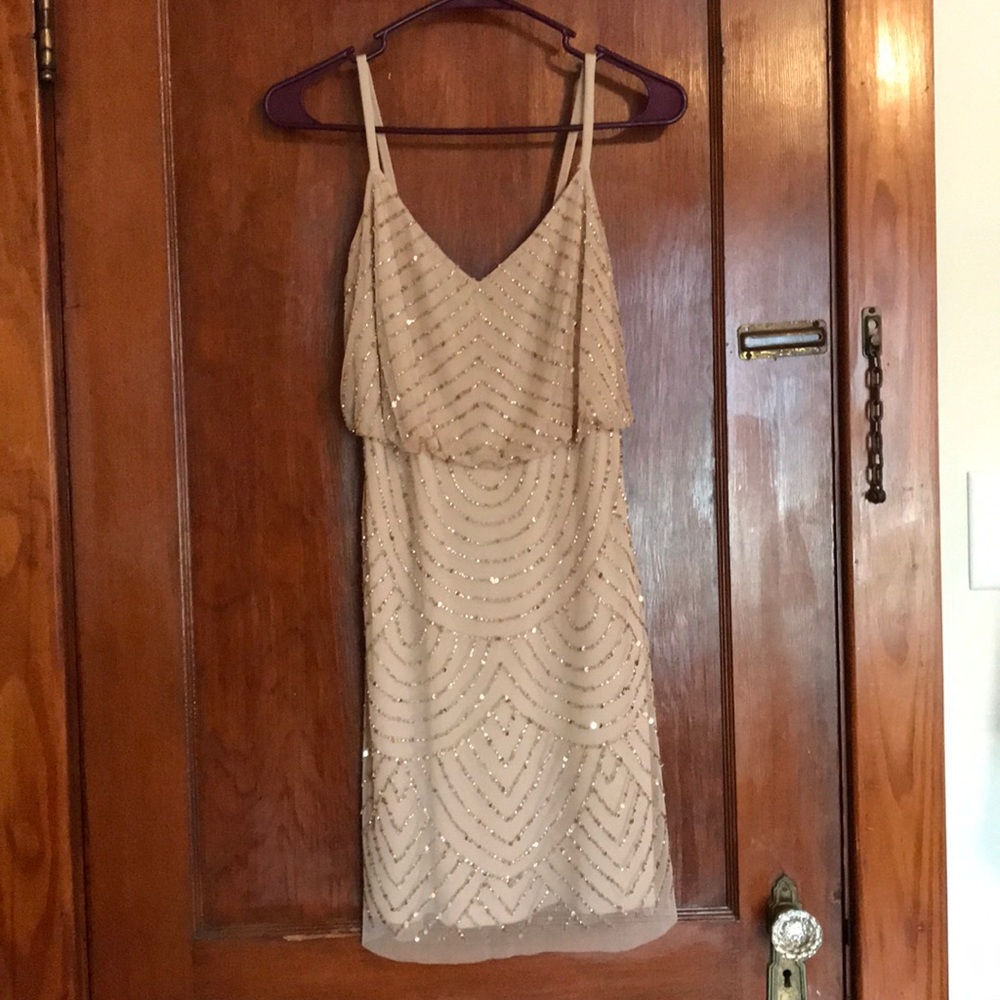 Adrianna Papell gold sequin blouson dress size 0